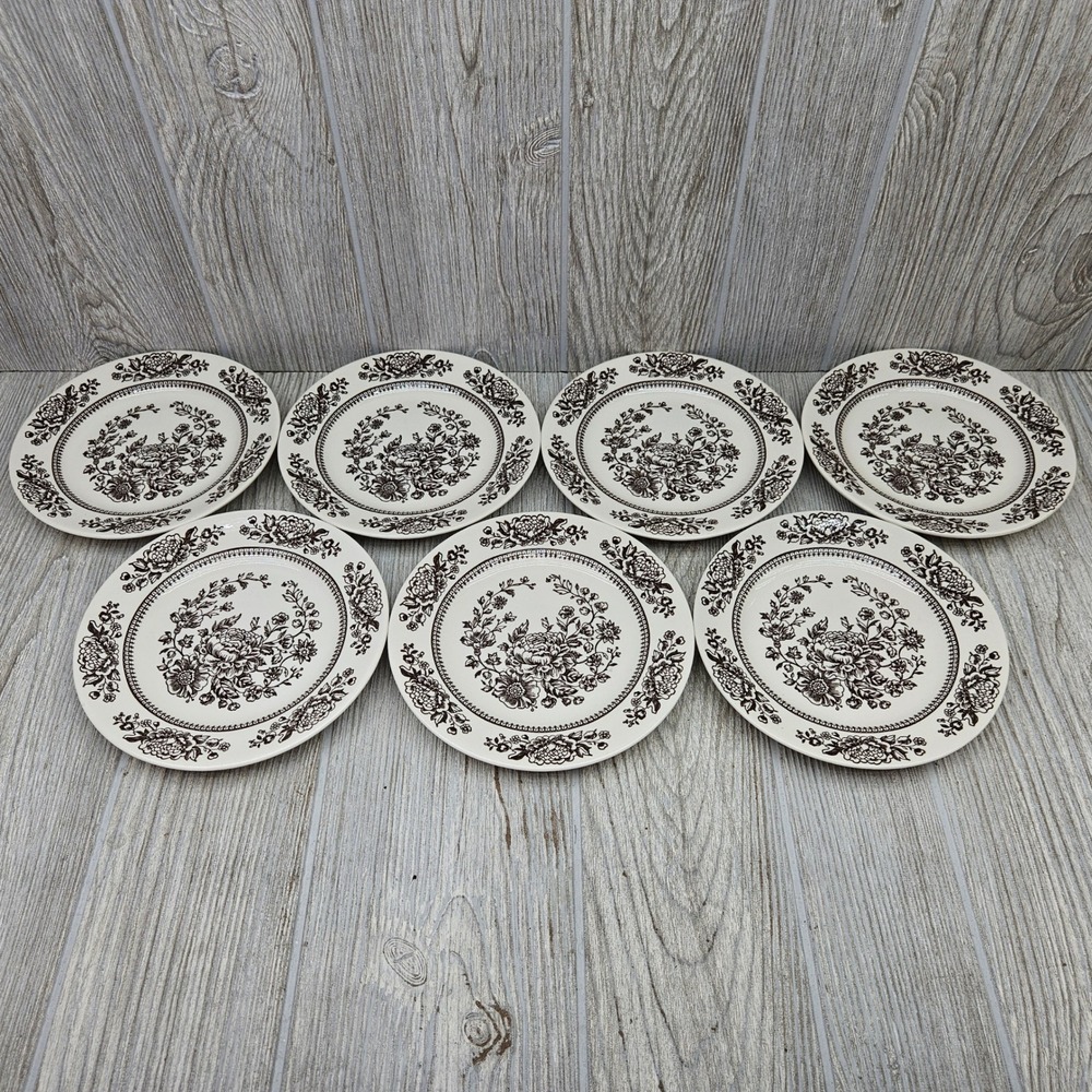 Royal China Sussex Ironstone Bread and Butter Plates Set of 7 Brown 6.5"